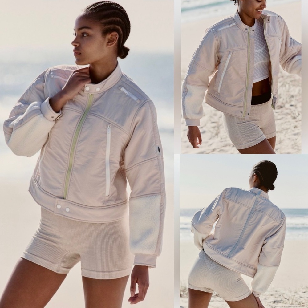 Free People Movement On Your Mark Cream Moto Jacket - Picture 3 of 6